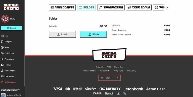 Manga Casino dépôts