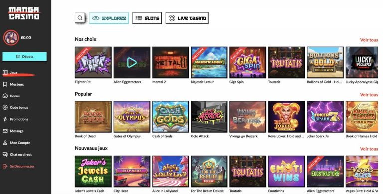 Manga Casino jeux